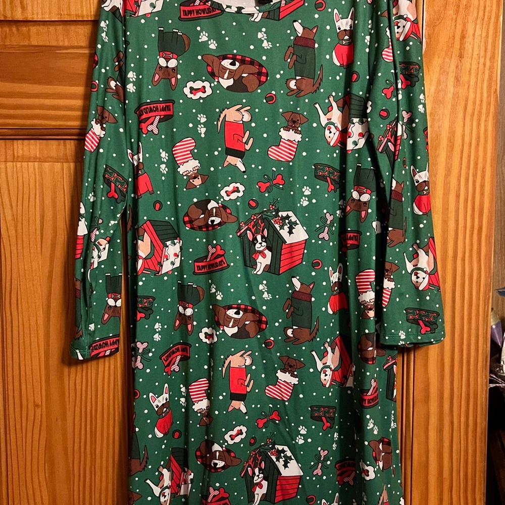 Festive Green Dog Print Dress